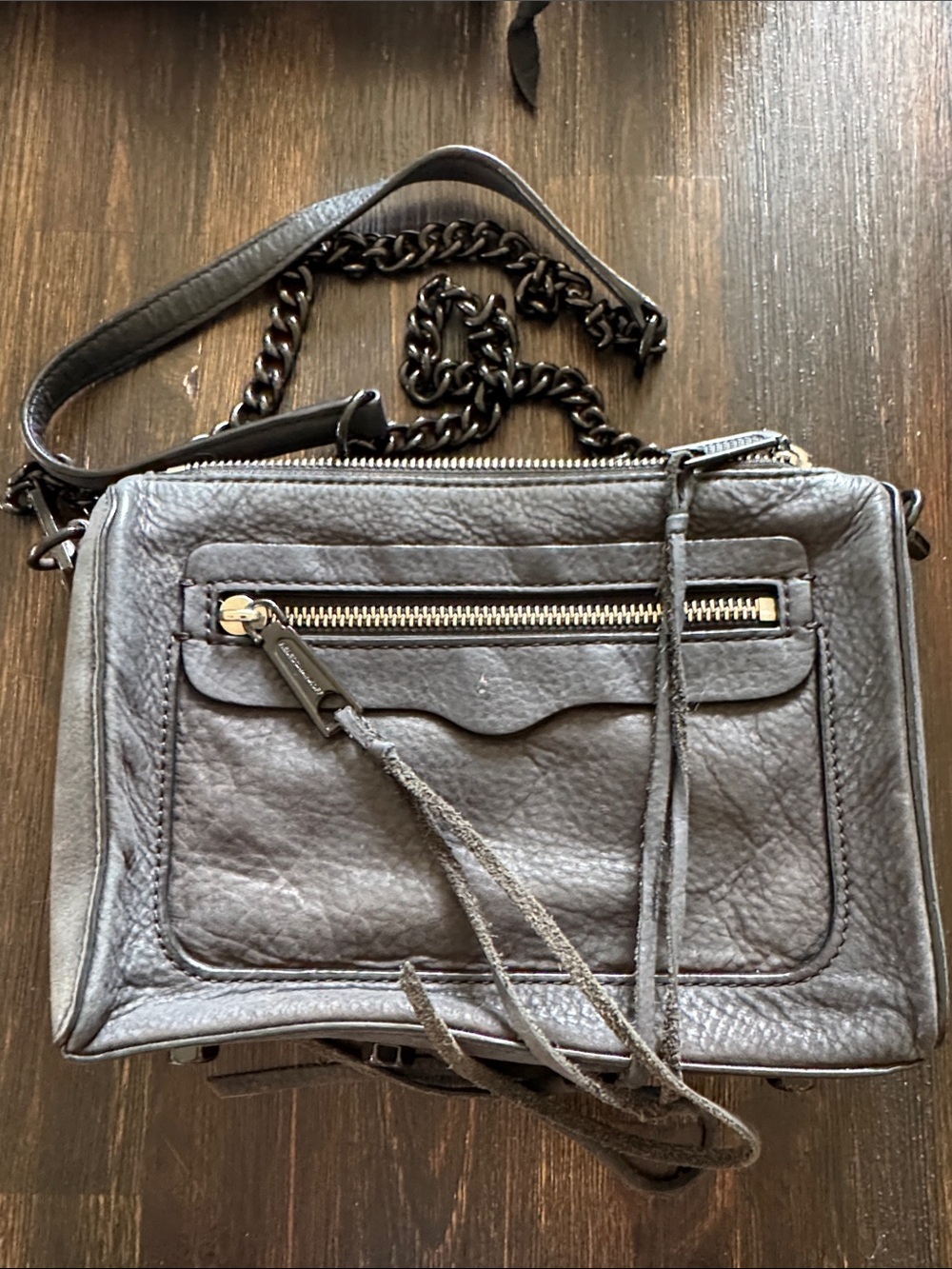 Rebecca Minkoff Gray Pebbled Leather Crossbody with Chain Strap
